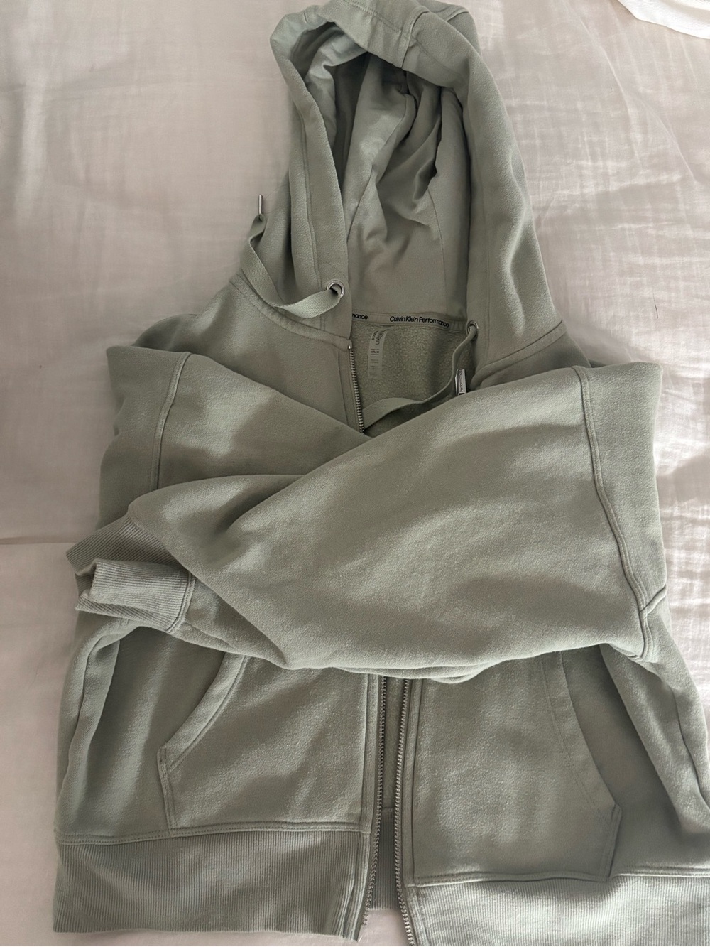 Calvin Klein Performance Light Sage Green Fleece-Lined Hoodie